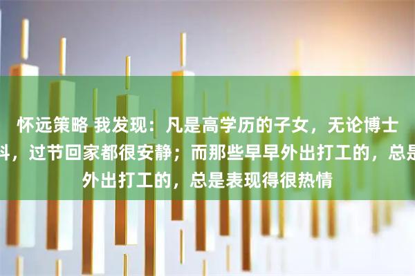 怀远策略 我发现:凡是高学历的子女,无论博士、硕士还是本科,过节回家都很安静;而那些早早外出打工的,总是表现得很热情
