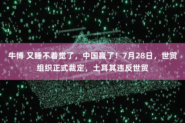 牛博 又睡不着觉了，中国赢了！7月28日，世贸组织正式裁定，土耳其违反世贸
